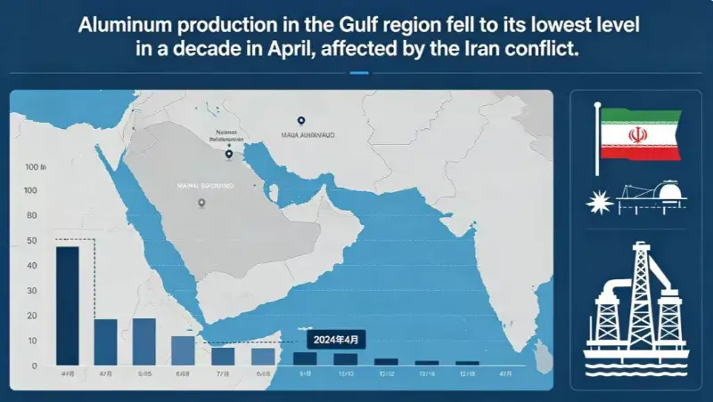 Aluminum production in the Gulf region fell to its lowest level in over a decade in April, affected by the Iran conflict.